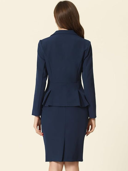Women’s 2-Piece Skirt Suit Set – Formal Office Outfit with Peplum Blazer & Pencil Skirt, Notched Lapel Business Attire