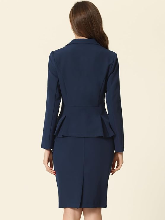 Women’s 2-Piece Skirt Suit Set – Formal Office Outfit with Peplum Blazer & Pencil Skirt, Notched Lapel Business Attire