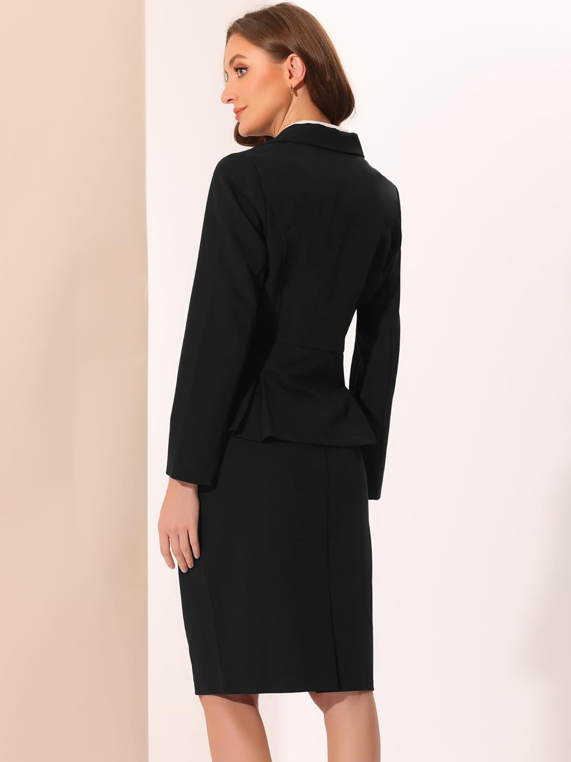 Women’s 2-Piece Skirt Suit Set – Formal Office Outfit with Peplum Blazer & Pencil Skirt, Notched Lapel Business Attire