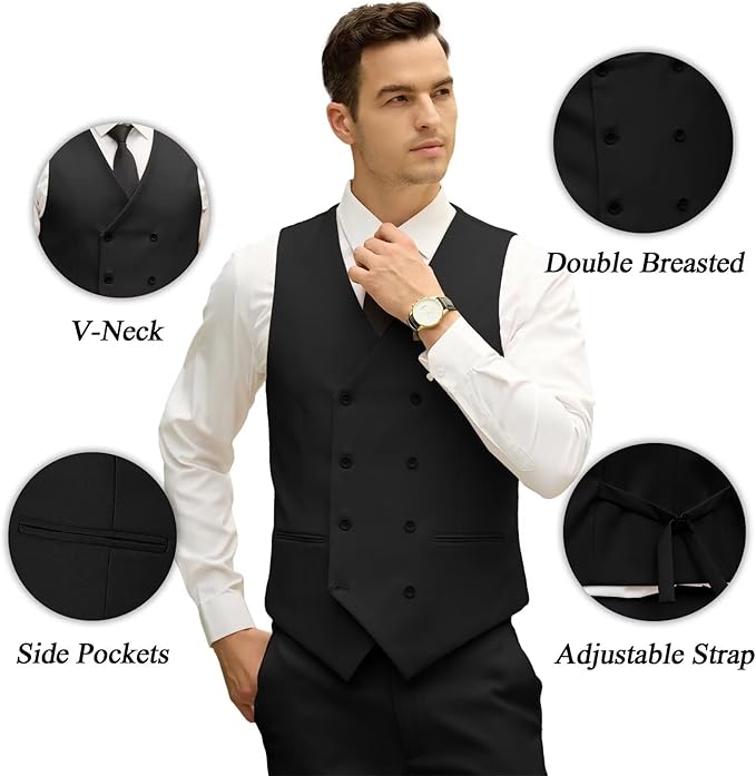 Mens Suit Slim Fit 3 Piece Double Breasted Suit Men Formal Tuxedo Set Casual Wedding Prom Groom Suits