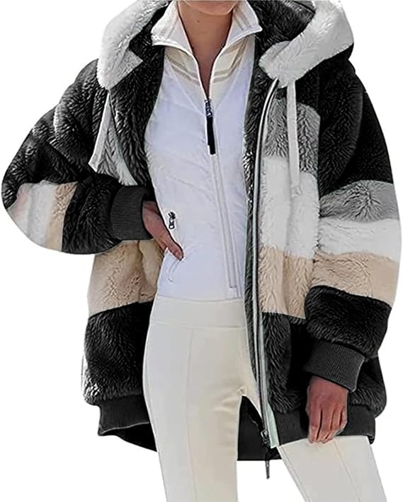 Womens Teddy Hoodies Fleece Jackets Winter Warm Coats Full Zip Stylish Fuzzy Sweatshirt Ladies Casual Jumper Outerwear with Pockets