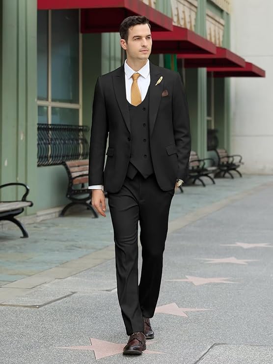 Mens Suit Slim Fit 3 Piece Double Breasted Suit Men Formal Tuxedo Set Casual Wedding Prom Groom Suits