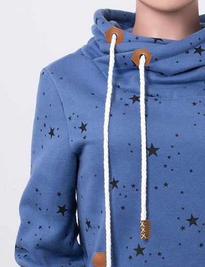 Womens Hoodies Long Sleeve High Necked Printed Hoodies Casual Comply Pullover Sweatshirts with Pockets