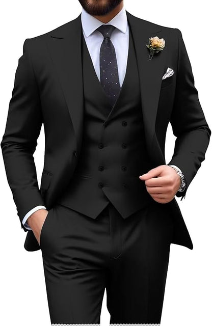 Mens Suit Slim Fit 3 Piece Double Breasted Suit Men Formal Tuxedo Set Casual Wedding Prom Groom Suits